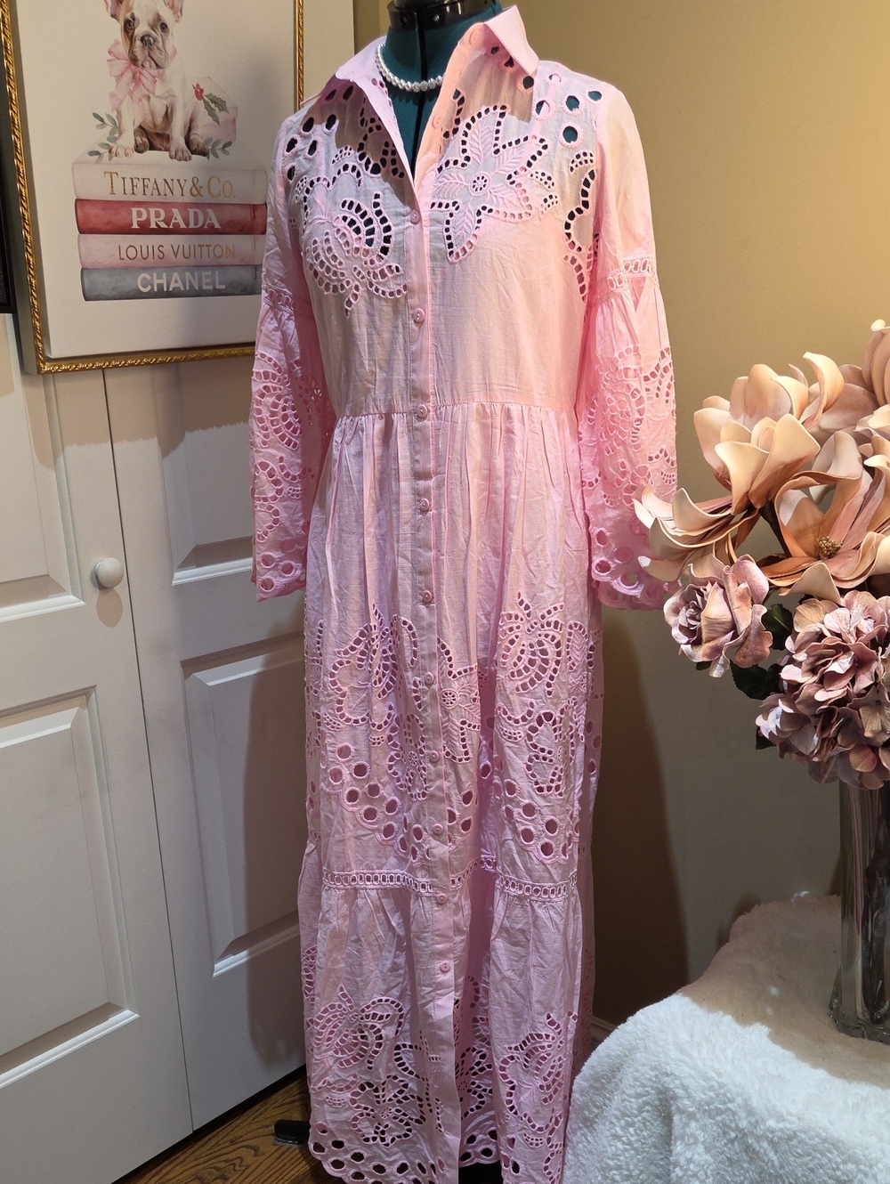 Nwt Large & Mediun Solitaire Pink Eyelet Maxi Dress - Picture 8 of 17